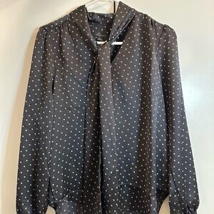 Ann Taylor Black Blouse with Cream Dots